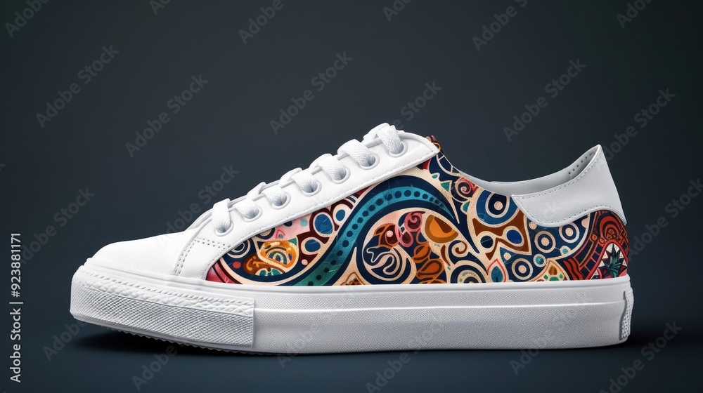 Wall mural White Canvas Sneaker with Colorful Pattern