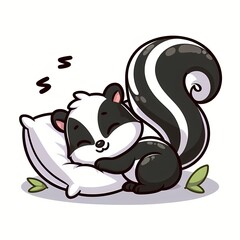 Obraz premium cute Skunk sleeping on pillow cartoon vector icon illustration