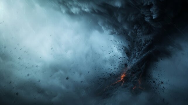 Tornado Encounter, a dramatic digital painting capturing individuals engulfed by swirling winds, set against a minimalist backdrop emphasizing chaos amidst simplicity.