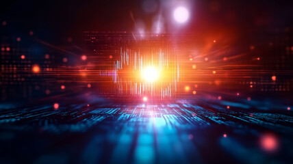Obraz premium Futuristic Digital Technology Background with Glowing Light and Data Streams