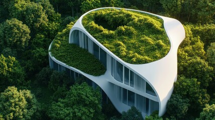Modern, Organic Architecture with Green Roof Surrounded by Forest