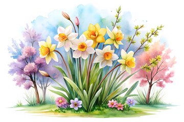 Obraz premium Spring tree vector nature illustration, blossom Japanese sakura, wooden trunk, pink crown. Isolated summer season park cartoon floral icon. Bloom sakura, cherry tree garden environment logo landscape 