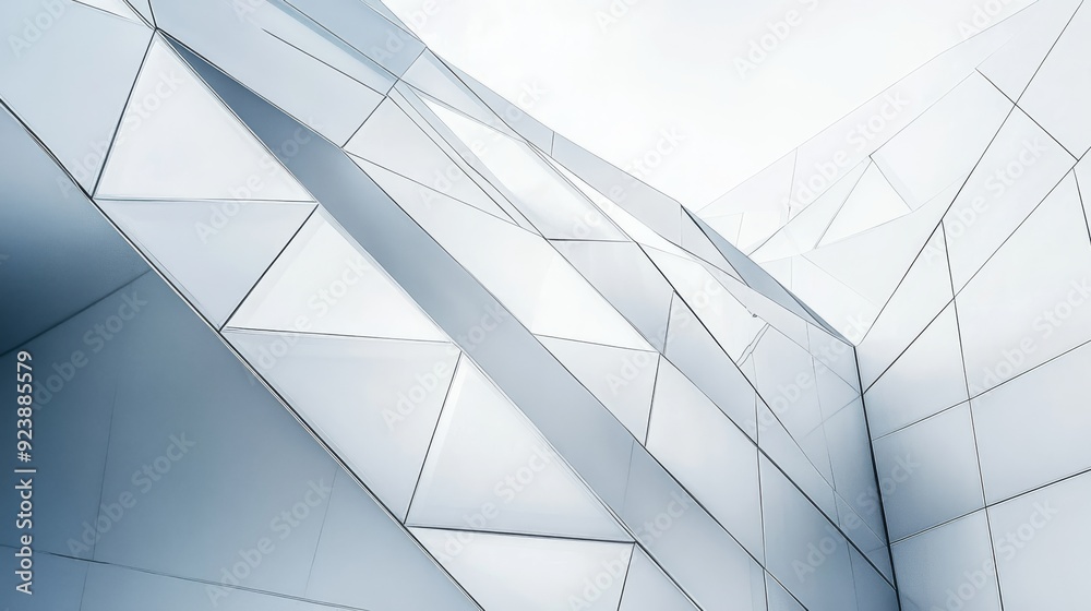 Poster New office structure with a sleek, reflective exterior and a dynamic geometric pattern.