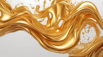 Golden liquid flowing, white background

