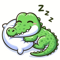 Obraz premium cute Crocodile sleeping on pillow cartoon vector icon illustration
