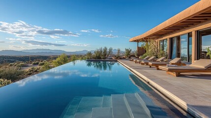 Fototapeta premium Luxurious swimming pool in a desert landscape, ai