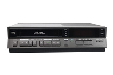 Old video recorder isolated on white background.front view