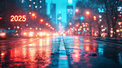 Fototapeta premium 2025: Cityscape Under a Neon Glow, New Year