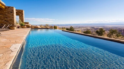 Luxurious swimming pool in a desert landscape, ai