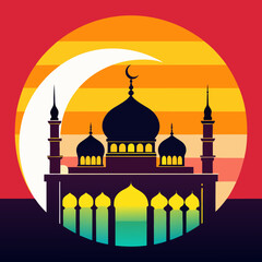Retro-inspired mosque art vector illustration