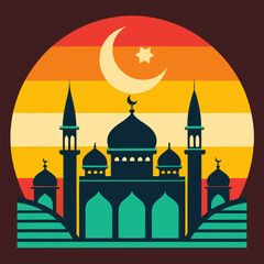 Retro-inspired mosque art vector illustration