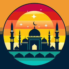 Retro-inspired mosque art vector illustration