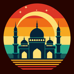 Retro-inspired mosque art vector illustration