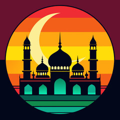Retro-inspired mosque art vector illustration