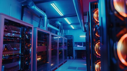 A mining rig with powerful GPUs and cooling systems is optimizing performance for sustained operations.