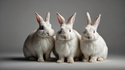 Fototapeta premium Bundle of three white rabbits isolated PNG 