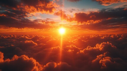 Obraz premium A haloed sun at the horizon with beams of light leading upwards