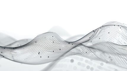 Abstract wave of dots and lines on white, symbolizing data flow and network connections.