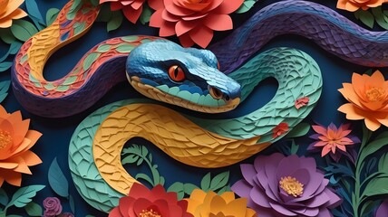 Obraz premium A snake colorful paper layers.