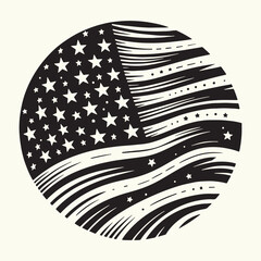 American Flag line art Vector Illustration Black silhouette