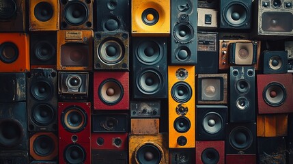 Wall of retro vintage style Music sound speakers