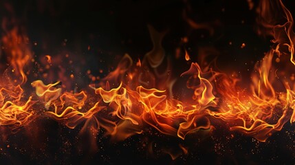 Fiery Inferno: Dancing Flames Against a Black Background