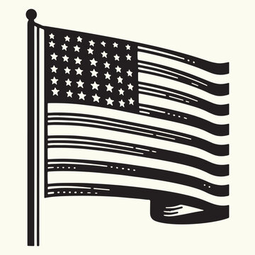black and white american flag waving