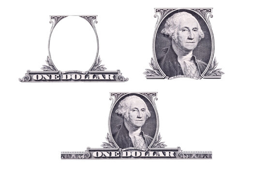 One dollar bill elements isolated on white background