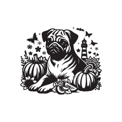 Pug Dog Illustration silhouette vector