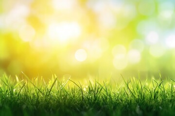Obraz premium natural grass background with blurred bokeh and sun , ai