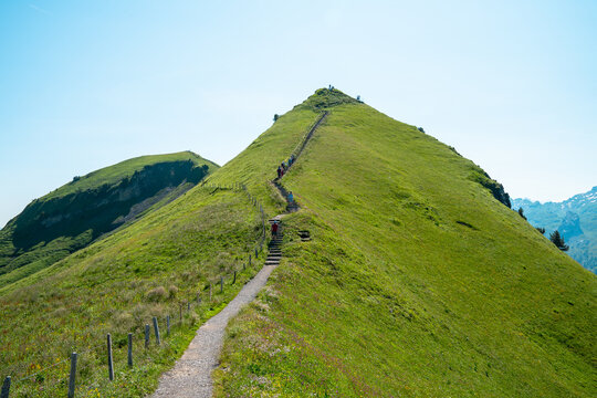 Steep, exposed trail on the Stoos Ridge Hike in Switzerland