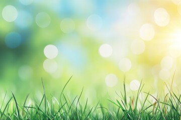 Obraz premium natural grass background with blurred bokeh and sun, ai