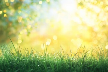 natural grass background with blurred bokeh and sun, ai