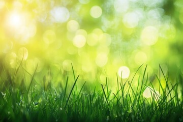 Obraz premium natural grass background with blurred bokeh and sun, ai