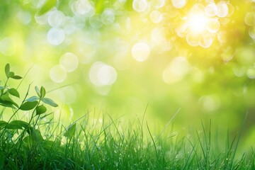 Obraz premium natural grass background with blurred bokeh and sun, ai