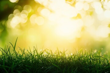 Obraz premium natural grass background with blurred bokeh and sun, ai
