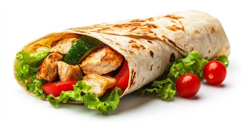 Savory Chicken and Vegetable Quesadilla on White: A Delectable Display of Flavorful Mexican Cuisine, Food Close-up, suitable for food blogs and food websites