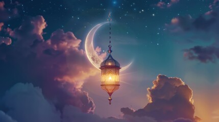 Obraz premium Crescent Moon and Ramadan Lantern
