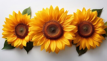 Fototapeta premium sunflower close-up on a white background, top view 