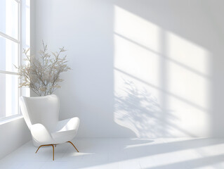 White abstract background with shadows with copy space. Neural network AI generated art
