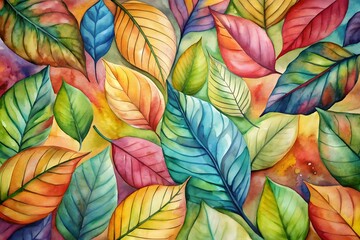 Autumn leaves background. Watercolor drawing
