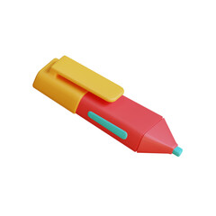 3D illustration of a red and yellow marker pen, Perfect for back to school projects.