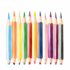Watercolor school colors pencils set on white background