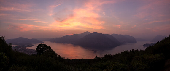 panoramic view of Lago d'Iseo in Lombary, Italy in Summer