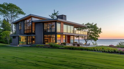 Modern Waterfront Home with Sunset View