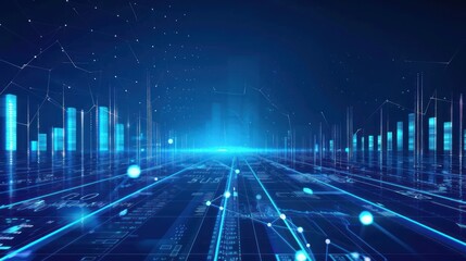 Digital Cityscape with glowing blue lines