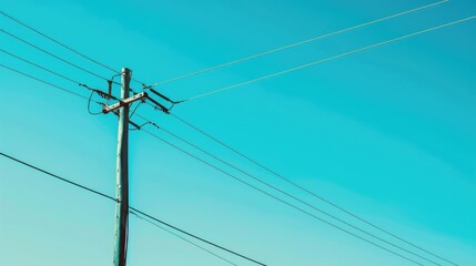 Fototapeta premium Electric cable in front of a clear blue sky