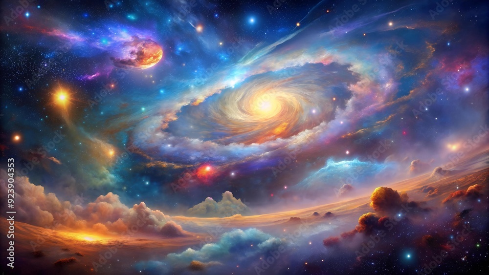 Canvas Prints a cosmic ballet of color and light: futuristic space landscape generative ai