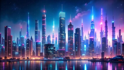 Fototapeta premium A Glowing Horizon of Technology and Urban Sprawl Generative AI