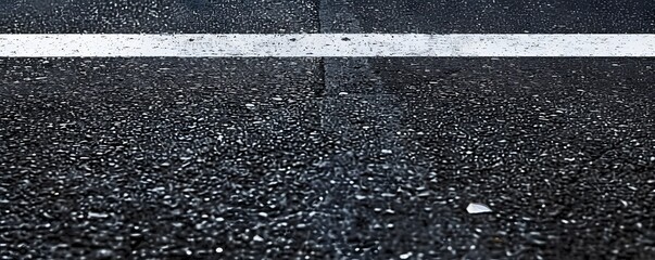 Fototapeta premium Wet Asphalt Road with White Line and Raindrops